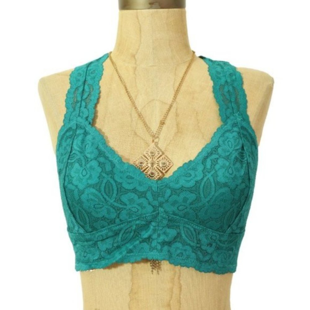 Free People Galloon Lace Racerback Bra M Green - Picture 9 of 10